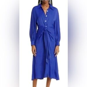 Farm Rio Cobalt Blue Knotted Midi Dress Beaded Detail Size L Flawed